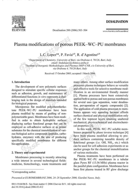 Plasma modifications of porous PEEK–WC–PU membranes