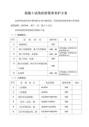 混凝土试块的留置和养护方案