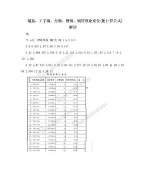 钢筋、工字钢、角钢、槽钢、钢管理论重量(附计算公式)解读