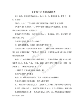 企业员工培训需求调研表