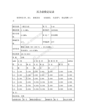 一般压力表检定证书 Y-60 0-0