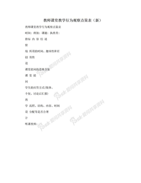 教师课堂教学行为观察点量表（新）