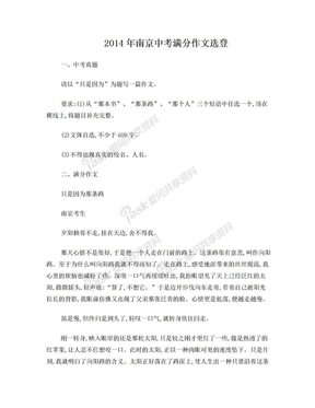 2014年南京中考语文满分作文