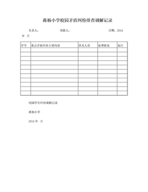 蒋杨小学学生矛盾纠纷排查调解记录