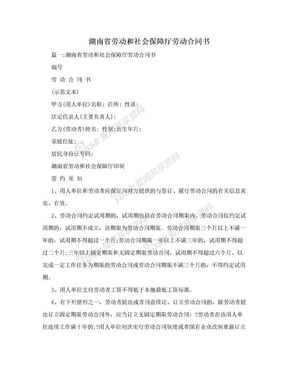 湖南省劳动和社会保障厅劳动合同书