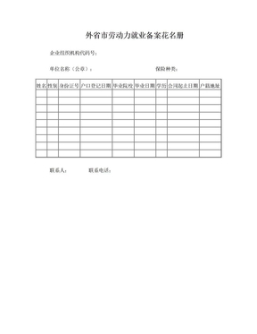 外省市农村劳动力就业备案 花名册