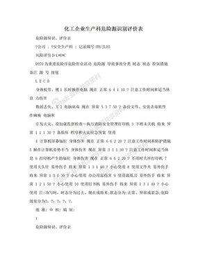 化工企业生产科危险源识别评价表