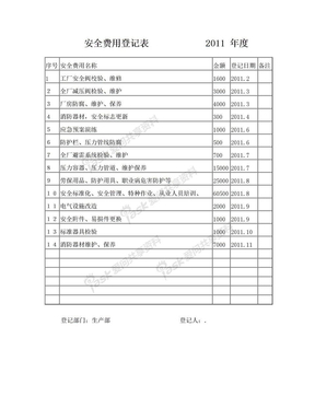 安全费用登记表