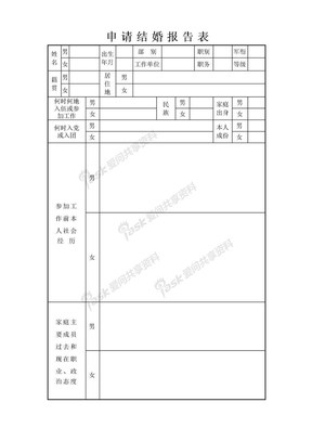 最新的军人申请结婚报告表模板