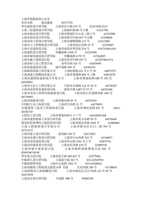 上海勘察设计院通讯录