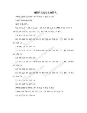 酒精度温度容量换算表