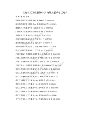 上海社区卫生服务中心 地址及联系电话列表
