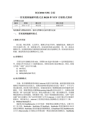 常见视频编码格式与RGB、YUV视频存储格式