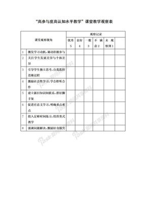 高参与度任知水平教学课堂教学观察表