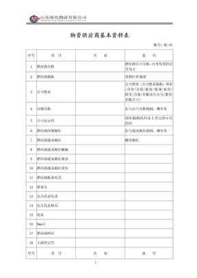 物资供应商基本资料表-模板