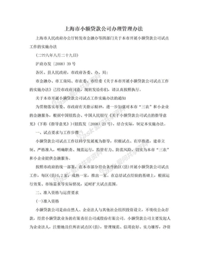 上海市小额贷款公司办理管理办法