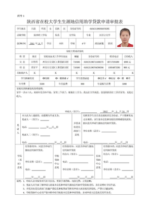 附件1：陕西省在校大学生生源地信用助学贷款申请审批表1