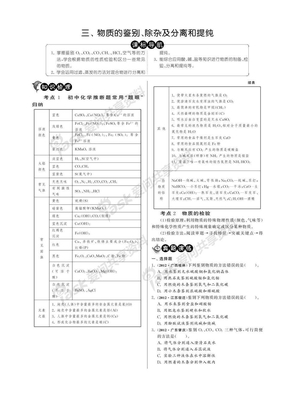 初中化学考点梳理与详解物质的鉴别、除杂及分离和提纯