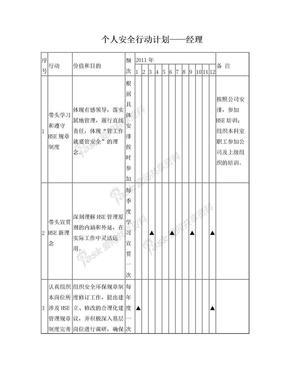 个人安全行动计划表(领导)