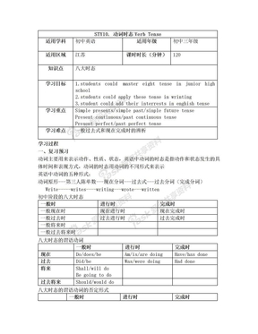 英语中考复习教案专题十  动词时态