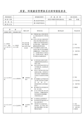 质量、环境兼容管理体系内部审核检查表