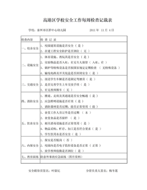 安全记录周报表