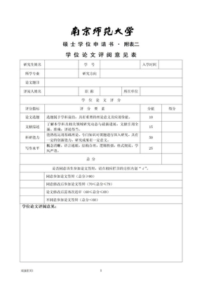 02硕士学位申请书 附表二评阅意见（双面打印一式三份）