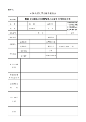附件1：中国传媒大学志愿者报名表