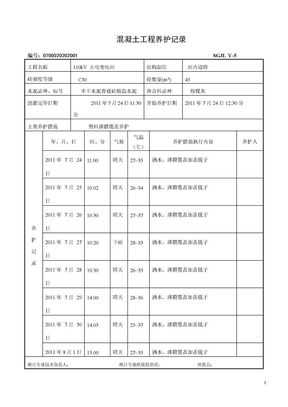 混凝土工程养护记录