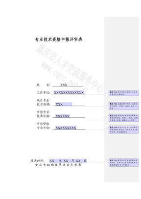 专业技术资格申报评审表（样表）