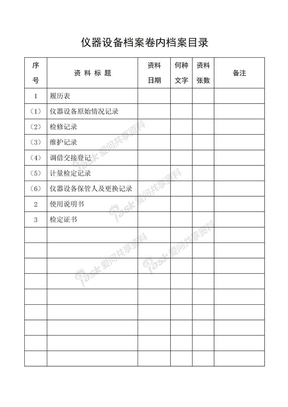 仪器设备档案内表格集