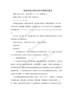 海南省地方税务局综合纳税申报表