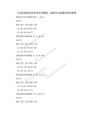 [计划]海南省历年高考分数线、标准分与原始分转化原理