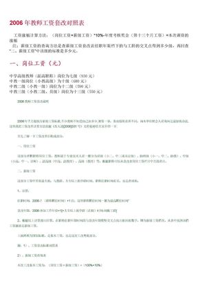 2006年教师工资套改对照表