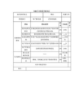 客服专员绩效考核量表