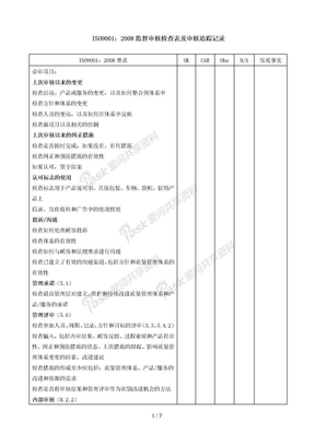 ISO9001：2008监督审核检查表及审核追踪记录