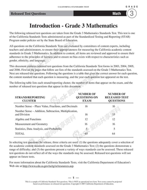 美国小学三年级数学考试加州标准考试_题目