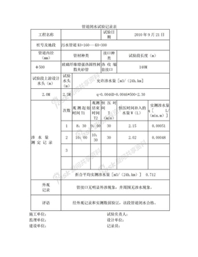 管道闭水试验记录表