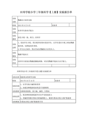 小学科学实验报告单空表