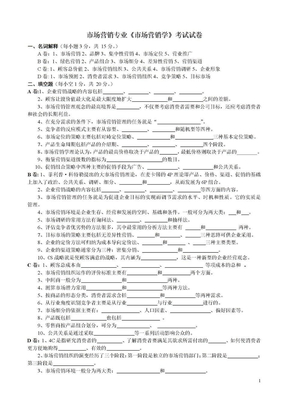 市场营销专业市场营销学考试试卷