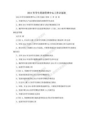 2014年学生资助管理中心工作计划表