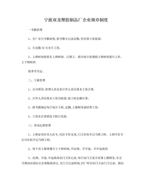 宁波双龙塑胶制品厂企业规章制度