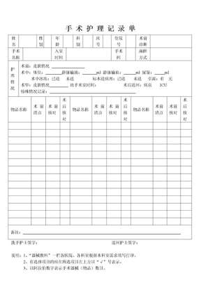 手术护理记录单