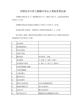 中国电子口岸上海制卡中心A类业务登记表