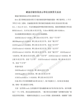 硬盘存储容量表示单位及换算关系表