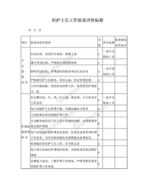 科护士长工作质量评价标准