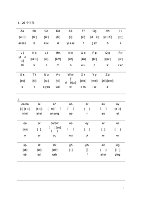 26个英文字母及组合发音音标