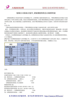 装饰公司创业计划书_对短期投资的会计核算要求