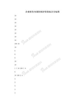 企业财务内部控制评价指标计分标准