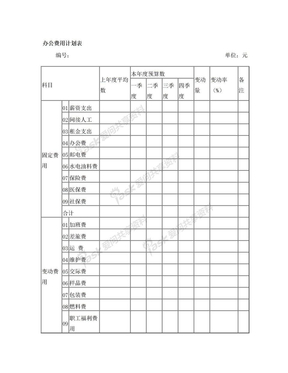 办公费用计划表